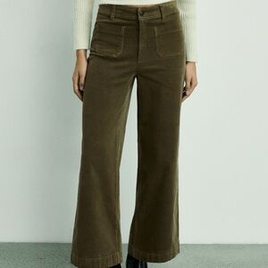 Mango Corduroy Wide Leg Pants Culottes in Olive - NWT Size XS